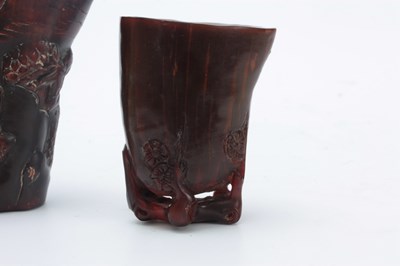 Lot 266 - TWO CHINESE CARVED HORN LIBATION CUPS the...