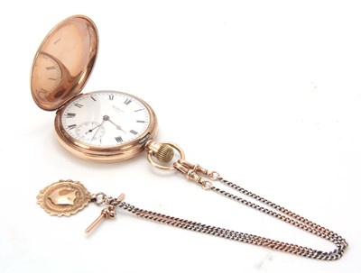 Lot 370 - A 9CT GOLD FULL HUNTER WALTHAM POCKET WATCH...