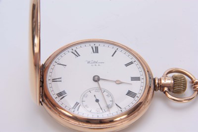 Lot 370 - A 9CT GOLD FULL HUNTER WALTHAM POCKET WATCH...