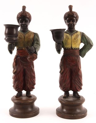 Lot 638 - A PAIR OF REGENCY STYLE COLD PAINTED BRONZE...