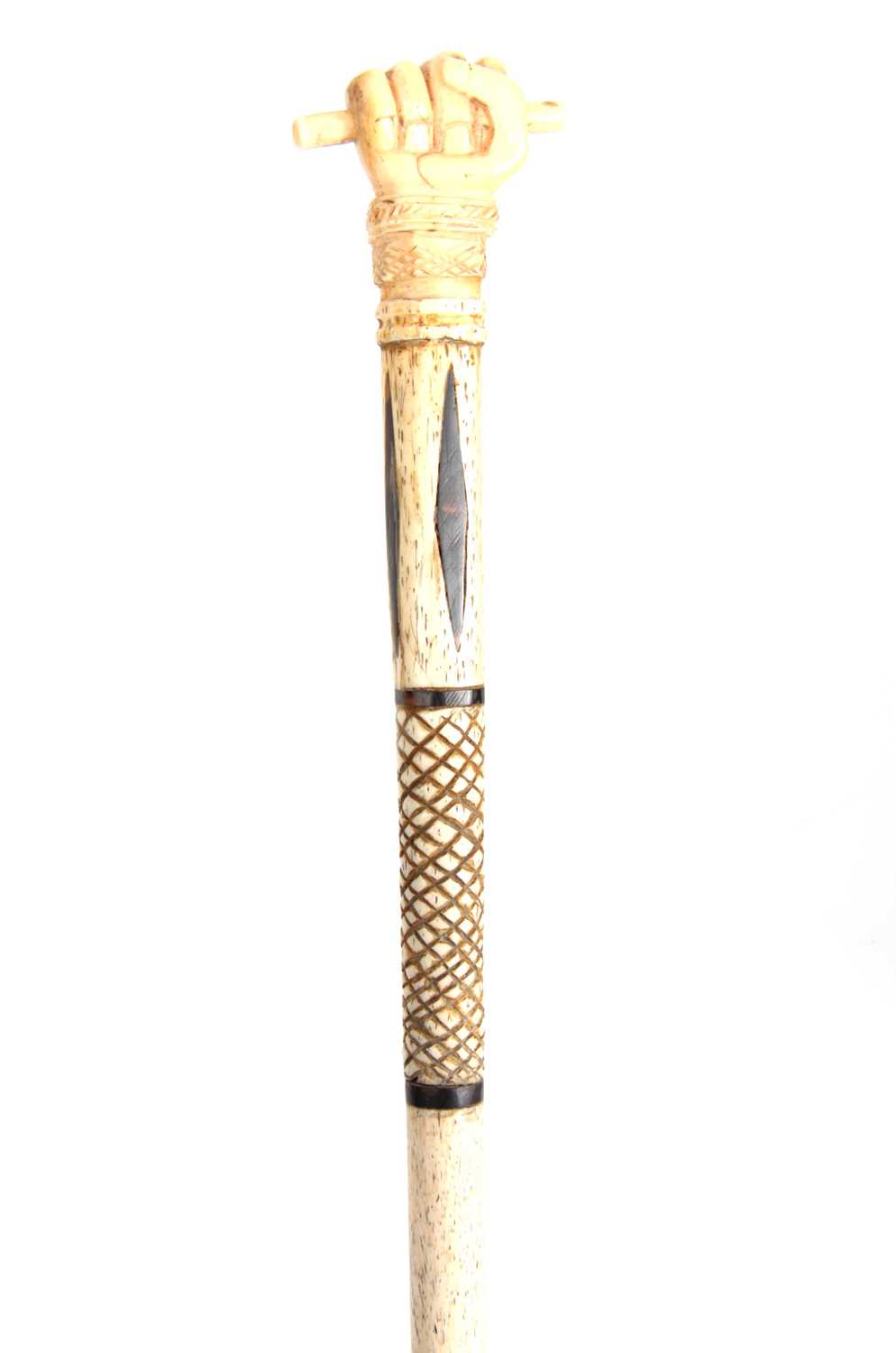 Lot 460 - A 19th CENTURY SCRIMSHAW WHALE BONE WALKING...