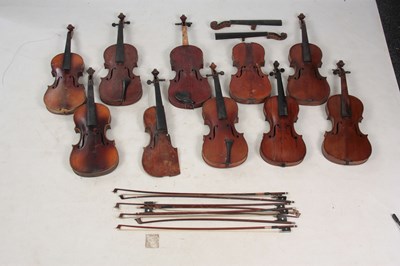 Lot 778 - A COLLECTION OF 10 VIOLINS, VIOLIN PARTS AND 8...