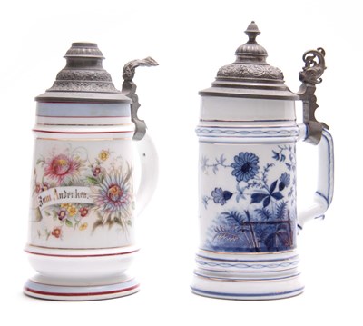 Lot 86 - TWO 20TH CENTURY GERMAN STEINS WITH ORNATE...