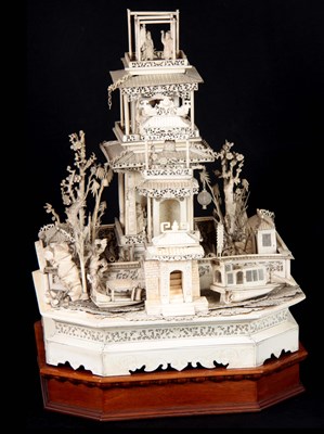 Lot 100 - A 19TH CENTURY CHINESE CARVED IVORY MODEL OF A...