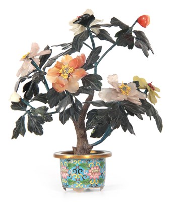 Lot 110 - A 20TH CENTURY CHINESE COLOURED HARDSTONE TREE...