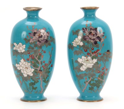 Lot 122 - A PAIR OF MEIJI PERIOD JAPANESE CLOISONNE...