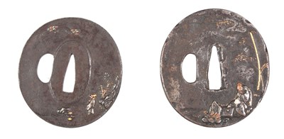 Lot 127 - TWO JAPANESE MIXED METAL BRONZE TSUBA of oval...