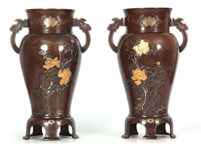 Lot 130 - A PAIR OF JAPANESE MEIJI PERIOD INLAID MIXED...