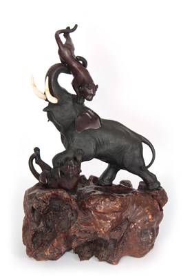 Lot 133 - A LARGE MEIJI PERIOD JAPANESE PATINATED BRONZE...