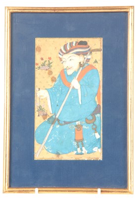 Lot 180 - AN ANTIQUE INDIAN / PERSIAN PAINTED PORTRAIT...