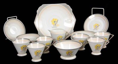 Lot 20 - AN ART DECO PORCELAIN TEA SET with painted...