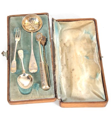 Lot 214 - A LATE 19TH CENTURY OAK CASED RUSSIAN SILVER...