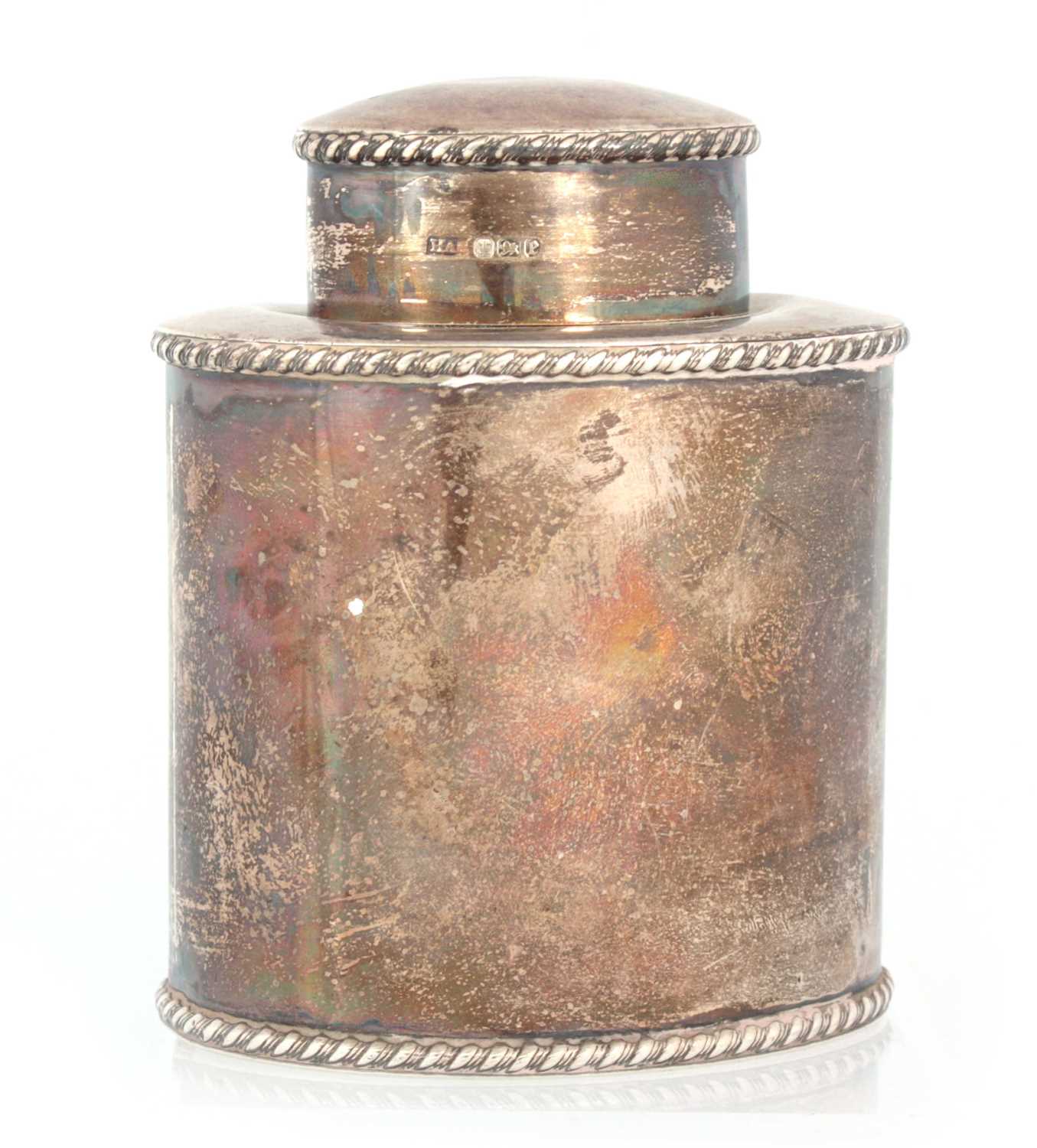 Lot 222 - A VICTORIAN OVAL SILVER TEA CANISTER WITH