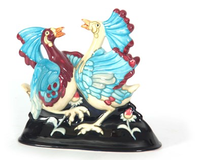 Lot 26 - AN UNUSUAL MODERN MOORCROFT SCULPTURE OF TWO...