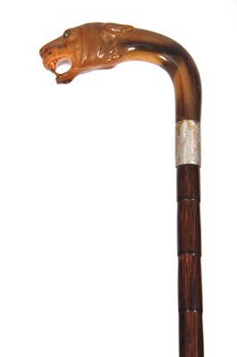 Lot 265 - AN EDWARDIAN HORN HANDLES BAMBOO WALKING STICK...