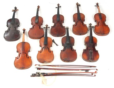 Lot 289 - A COLLECTION OF 9 VIOLINS AND 8 VIOLIN BOWS...