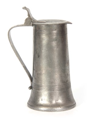 Lot 298 - A LARGE 18TH CENTURY PEWTER LIDDED FLAGON of...