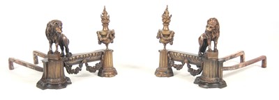 Lot 309 - A PAIR OF 19TH CENTURY BRASS CHENETS / FIRE...