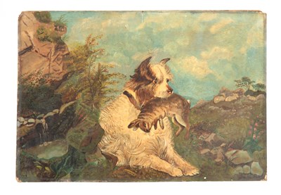 Lot 331 - A LATE 19TH CENTURY OIL ON BOARD. Terrier with...