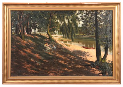 Lot 342 - CHARLES J WALKER OIL ON CANVAS - A Picnic on...