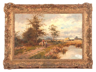 Lot 350 - 19TH CENTURY OIL ON CANVAS tree lined river...