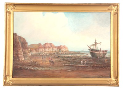 Lot 351 - I J ALLERSTON - OIL ON CANVAS shore scene with...