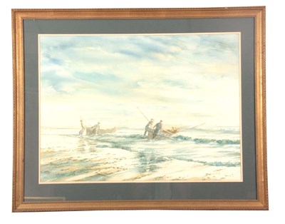 Lot 375 - JOHN WHITE - WATERCOLOUR fisherman leaving...