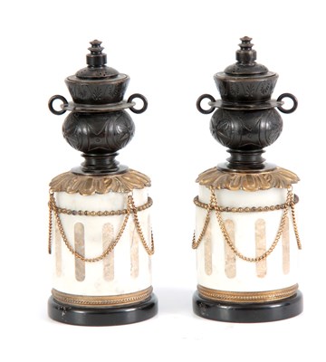 Lot 391 - A PAIR 19TH CENTURY FRENCH INLAID WHITE MARBLE,...