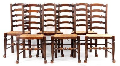 Lot 936 - A SET OF SIX 19TH CENTURY STYLE LADDER BACK...