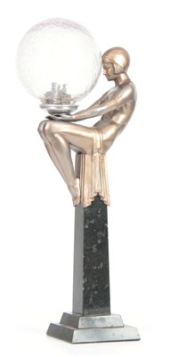 Lot 429 - AN ART DECO SILVERED FIGURAL LAMP WITH CRACKLE...