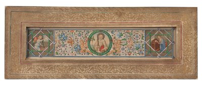 Lot 433 - A 19TH CENTURY ILLUMINATED PANEL with figural...