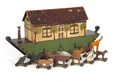 Lot 440 - A LATE 19TH CENTURY PAINTED WOODEN NOAH'S ARK...