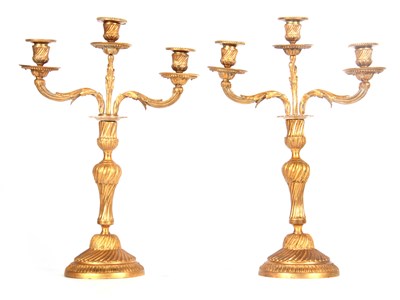 Lot 466 - A PAIR OF 19TH CENTURY ORMOLU THREE BRANCH...