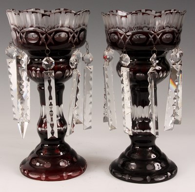 Lot 6 - A PAIR OF LATE BOHEMIAN DEEP RUBY AND CUT...
