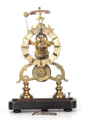 Lot 540 - A 19TH CENTURY BRASS SKELETON CLOCK with eight-...