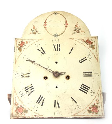 Lot 587 - A LATE GEORGE III ARCHED PAINTED LONGCASE...