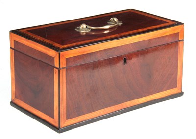 Lot 642 - A GEORGE III MAHOGANY TEA CADDY with ebony,...