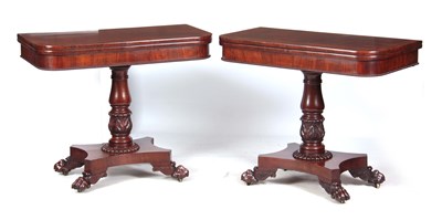 Lot 668 - A PAIR OF LATE REGENCY FLAMED MAHOGANY CARD...