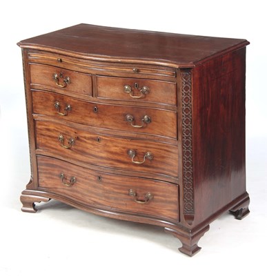 Lot 676 - A GEORGE III MAHOGANY SERPENTINE CHEST OF...