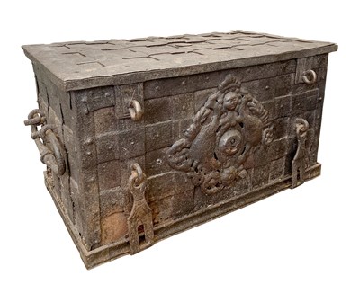 Lot 681 - A 17TH CENTURY GERMAN ARMADA CHEST constructed...