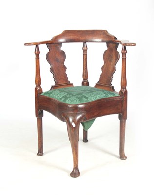 Lot 726 - A GEORGE I WALNUT CORNER CHAIR with raised...