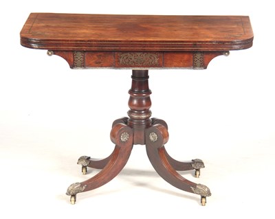 Lot 735 - A REGENCY BRASS INLAID ROSEWOOD CARD TABLE...