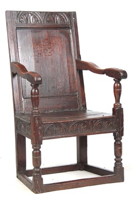 Lot 742 - A GOOD LATE 17TH CENTURY OAK WAINSCOT ARMCHAIR...