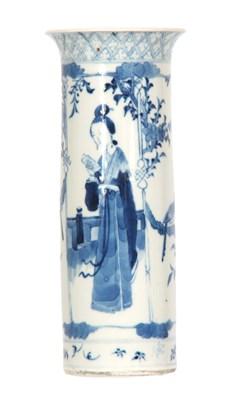 Lot 75 - AN 18th CENTURY CHINESE CYLINDRICAL BLUE AND...