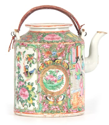 Lot 90 - A 19TH CENTURY CYLINDRICAL CANTONESE TEAPOT...