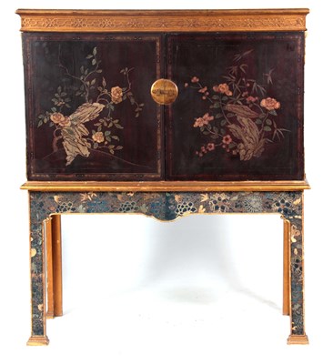 Lot 1008 - A 19TH CENTURY CHINOISERIE STYLE LACQUERED...