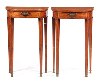 Lot 1010 - A PAIR OF EDWARDIAN INLAID SATINWOOD DEMI LUME...