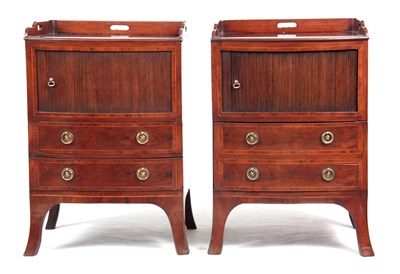 Lot 1028 - A PAIR OF GEORGE III MAHOGANY BOW FRONTED...