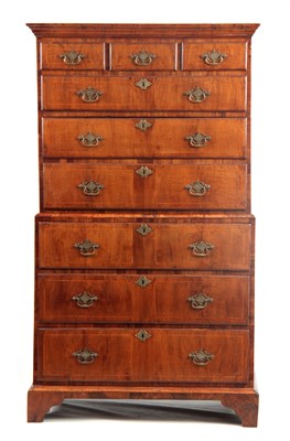 Lot 1034 - AN EARLY 18TH CENTURY FIGURED WALNUT CHEST ON...