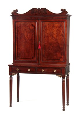 Lot 1035 - A REGENCY FIGURED MAHOGANY AND EBONY STRUNG...